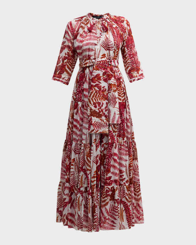 Eden Tiered Botanical-Print Cotton Maxi Dress